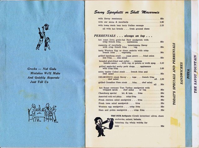 Savoy Specials Menu