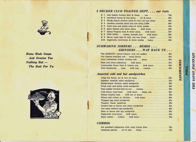 Savoy Sandwich Menu