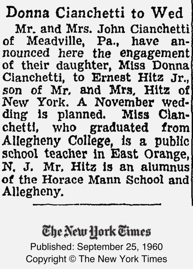 Cianchetti wedding NY times Sept 1960